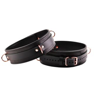 Mercy Industries Premium Thigh Cuffs Black and Rose Gold S/M