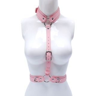 Faux Leather Pink Neck to Waist Harness