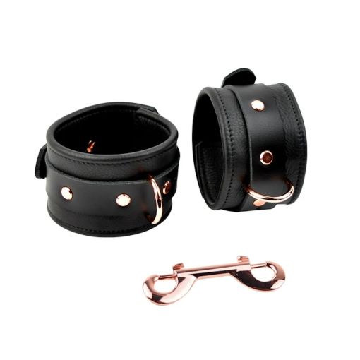 Mercy Industries Premium Leather Wrist Cuffs Black and Rose Gold
