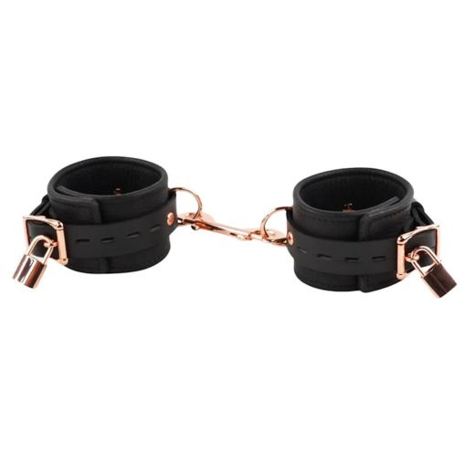 Mercy Industries Premium Leather Ankle Cuffs Black and Rose Gold