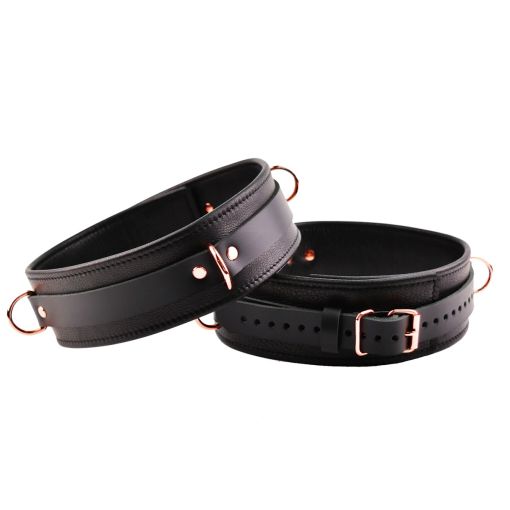 Mercy Industries Premium Thigh Cuffs Black and Rose Gold S/M