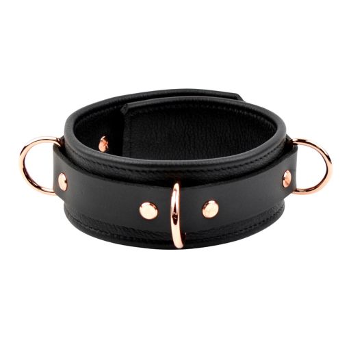 Mercy Industries Premium Three Ring Leather Collar Black and Rose Gold 156094