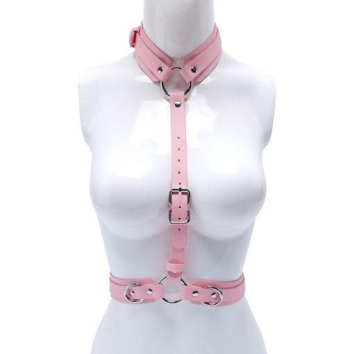 Pink Neck & Chest Faux Leather Harness